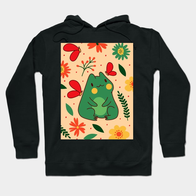 Cute Cottagecore Frog Floral Aesthetic Hoodie by Sugoi Otaku Gifts